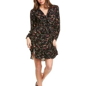 Maje Rosalio Robe Imprime Cach Wrap Dress in Black Multi - size 1 (small)